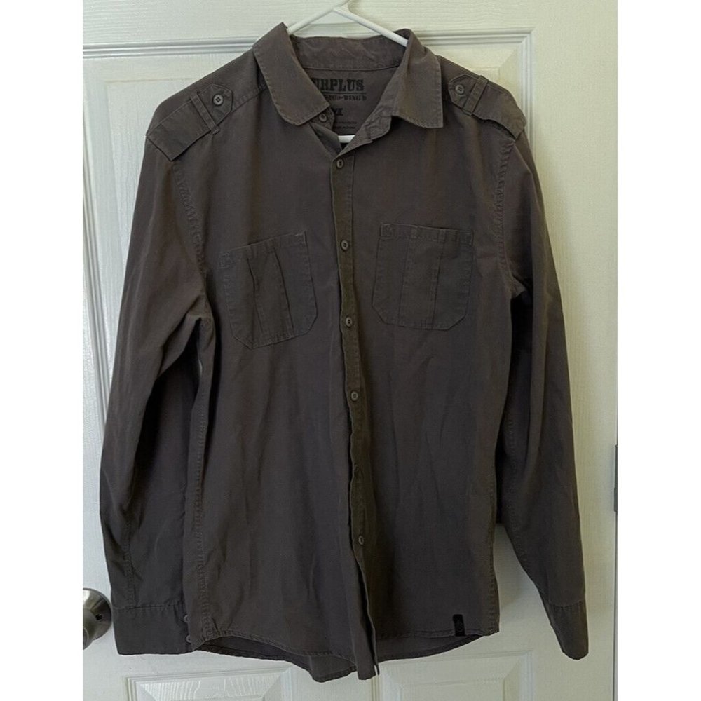 Surplus Men’s Button Up Long Sleeve Brown Shirt Size Medium M